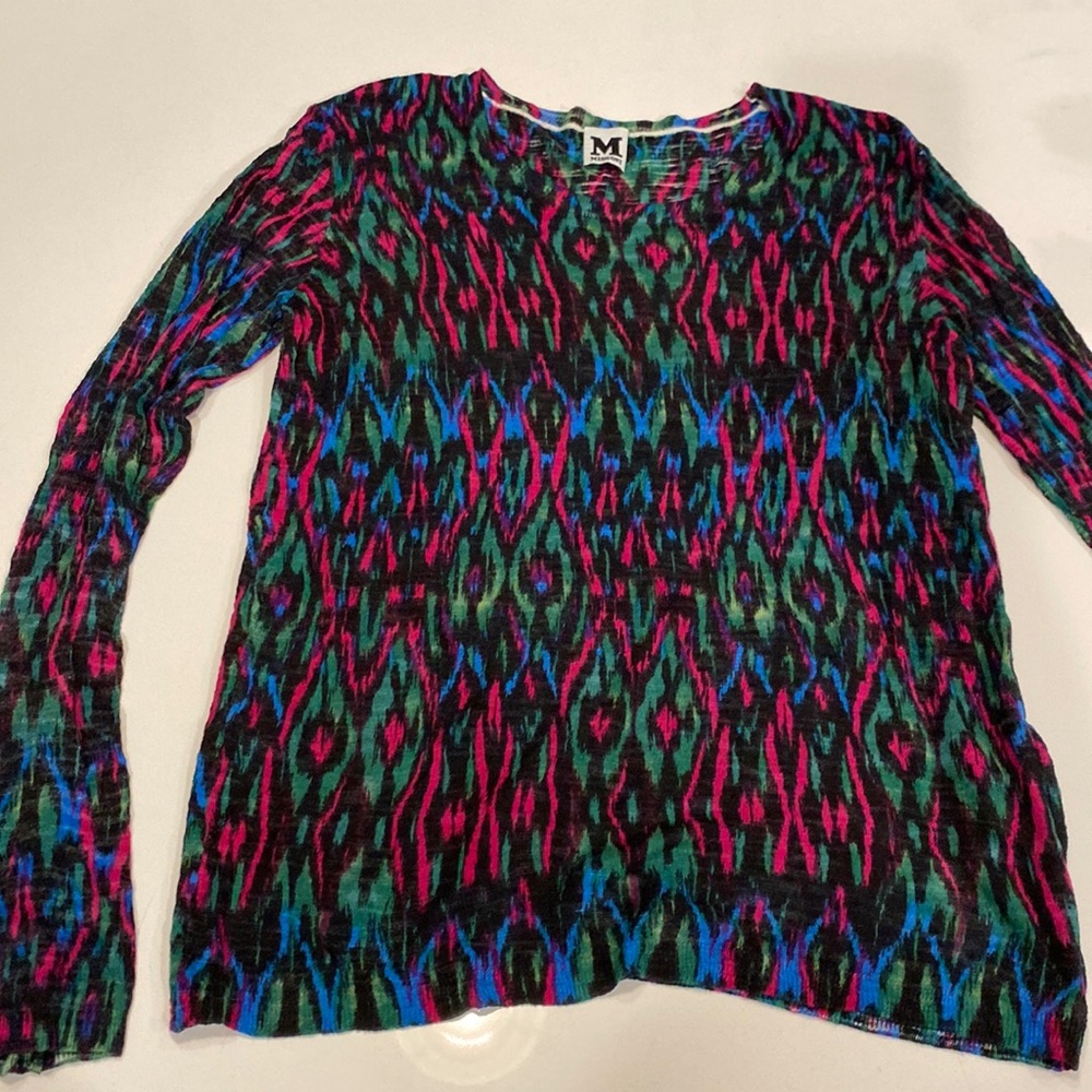 Missoni designer luxury knit colorful long sleeve knit top Medium‎ artsy graphic